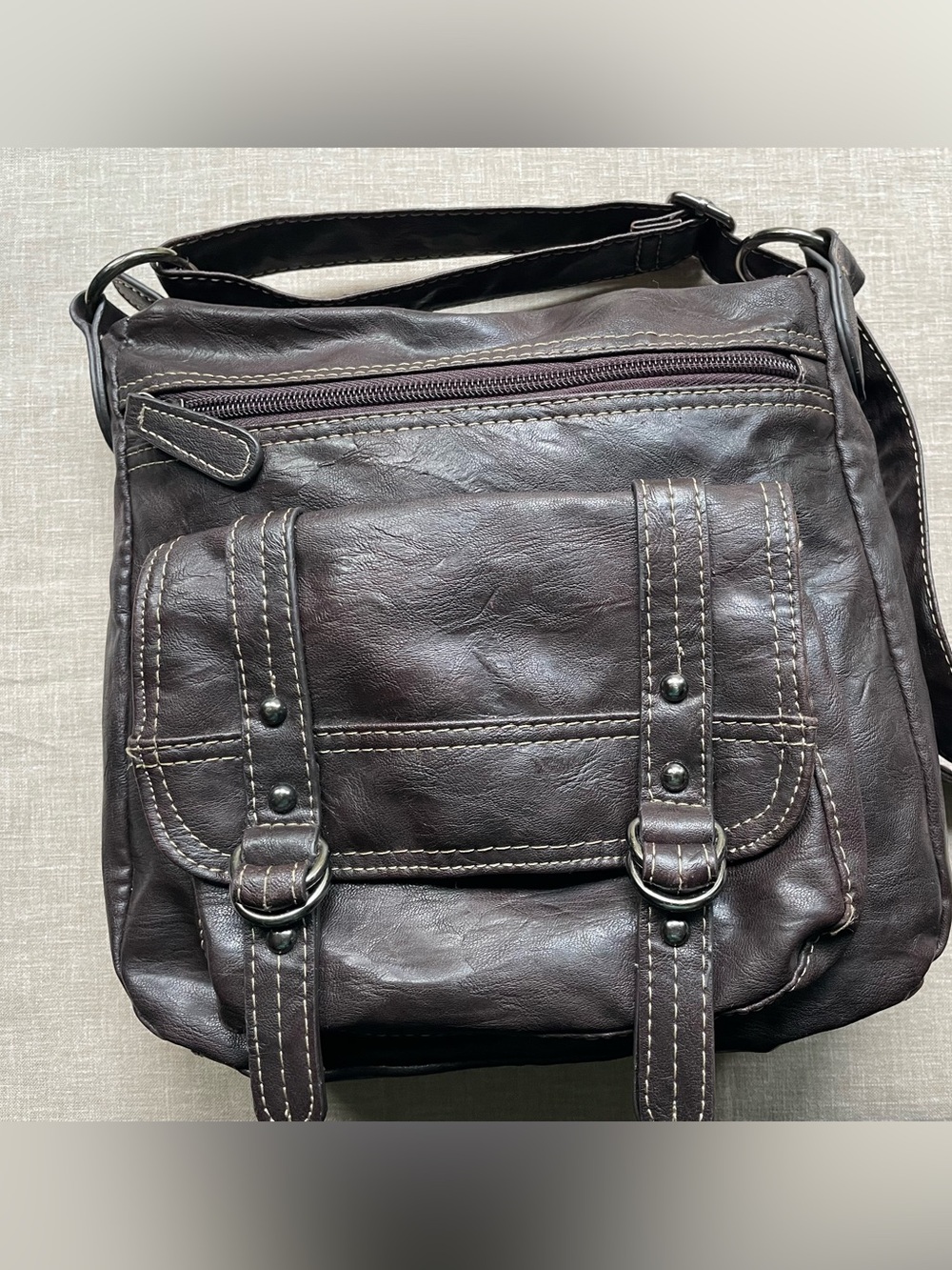 D-Fusion Brown Crossbody Messenger Bag | Multi Pocket | Soft Vegan Leather